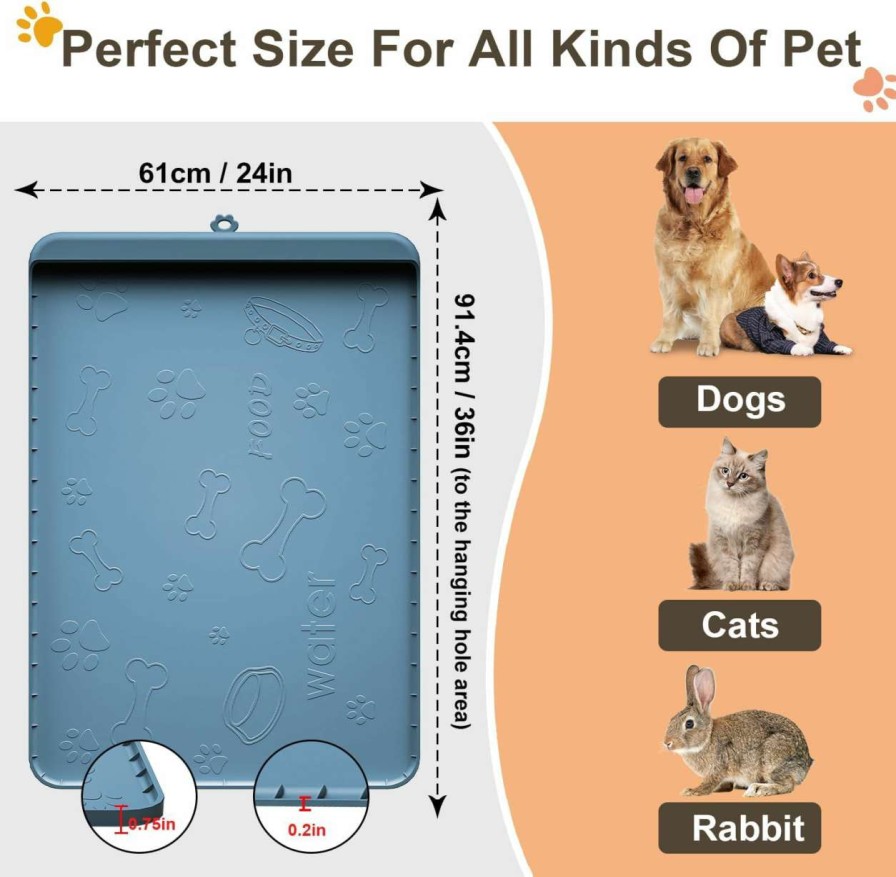 cat food Carry360 | Dog Food Mat - Silicone Dog Mat For Food And Water - 28\" X 20\" Pet Feeding Mats With Residue Collection Pocket - Waterproof Dog Cat Bowl Mat With High Edges To Prevent Water Food Spills (Translucent)