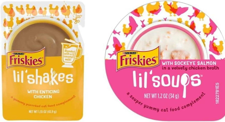 cat food Friskies | Purina Friskies Wet Cat Food Complement Lil' Shakes Natural, Grain Free Wet Cat Food Complement, Lil' Soups With Sockeye Salmon In Chicken Broth - (8) 1.2 Oz. Cups