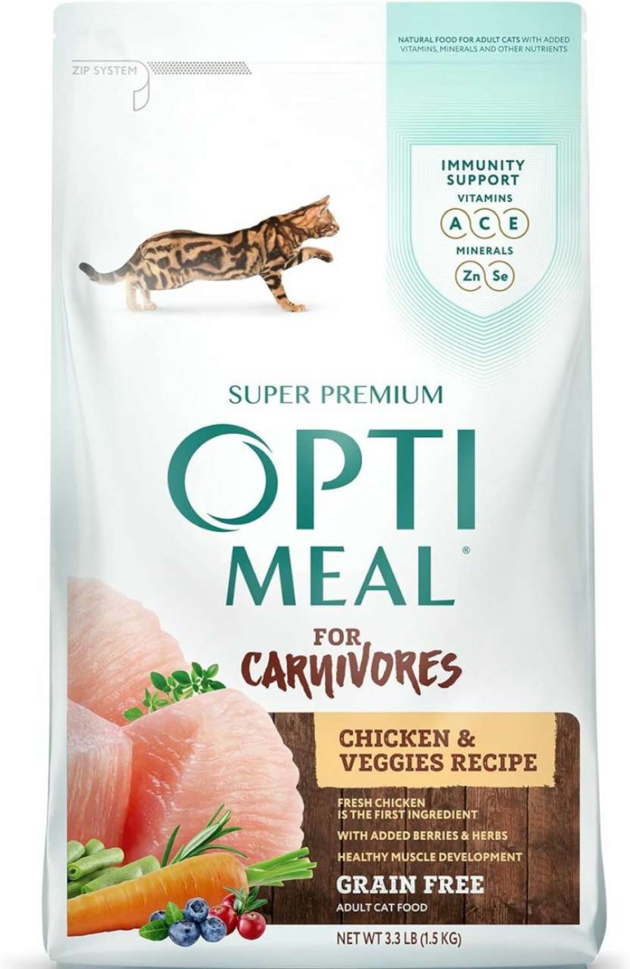 cat food dry OPtimeal | Optimeal Grain Free Cat Food - Proudly Ukrainian - Healthy Cat Food Dry Recipe For Gut Health, Tasty Dry Cat Food With Immunity Support For Adult Cats (3.3 Lbs, Turkey & Veggies)