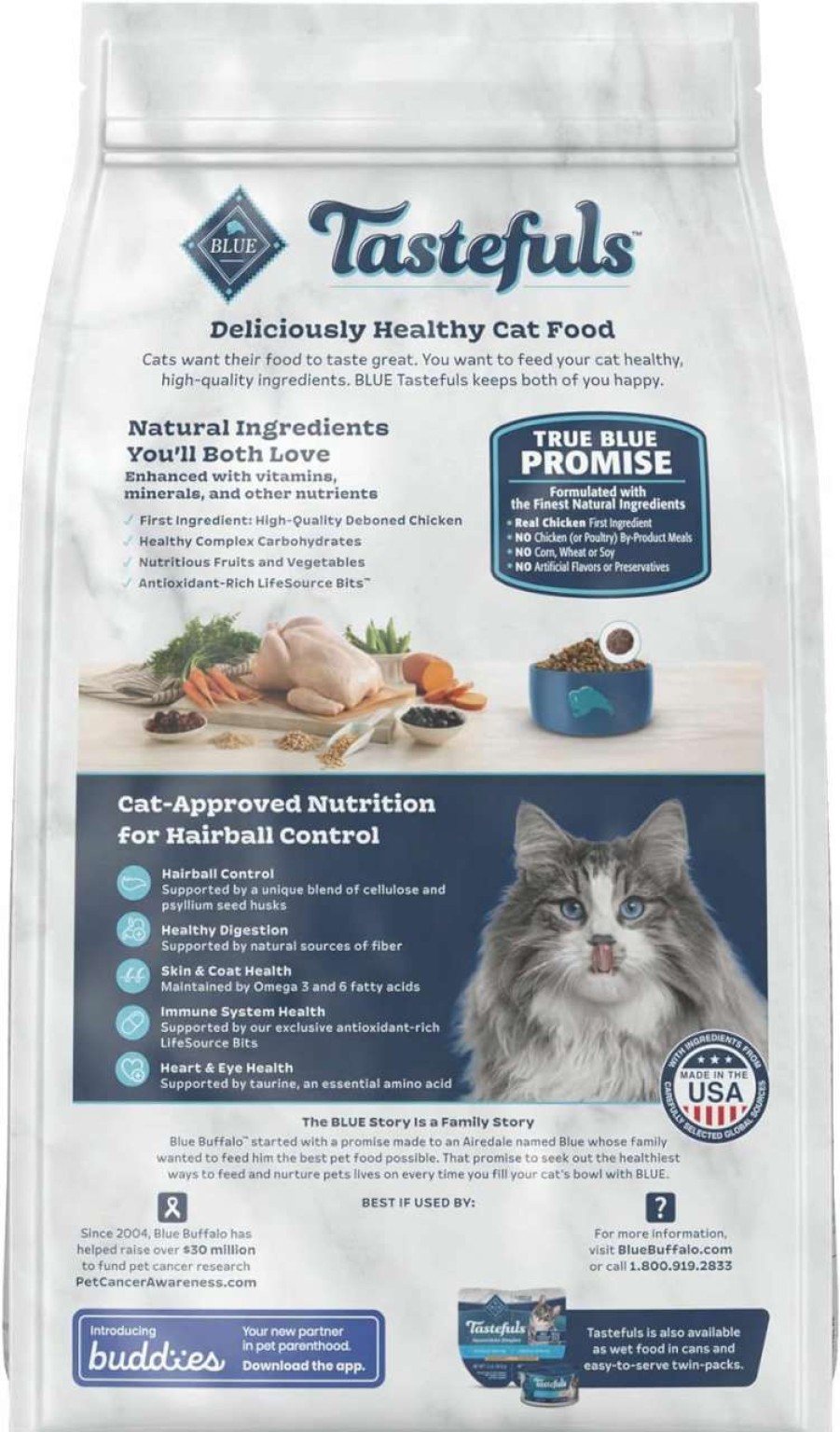 cat food Blue Buffalo | Blue Buffalo Tastefuls Hairball Control Natural Adult Dry Cat Food, Chicken, 3Lb Bag