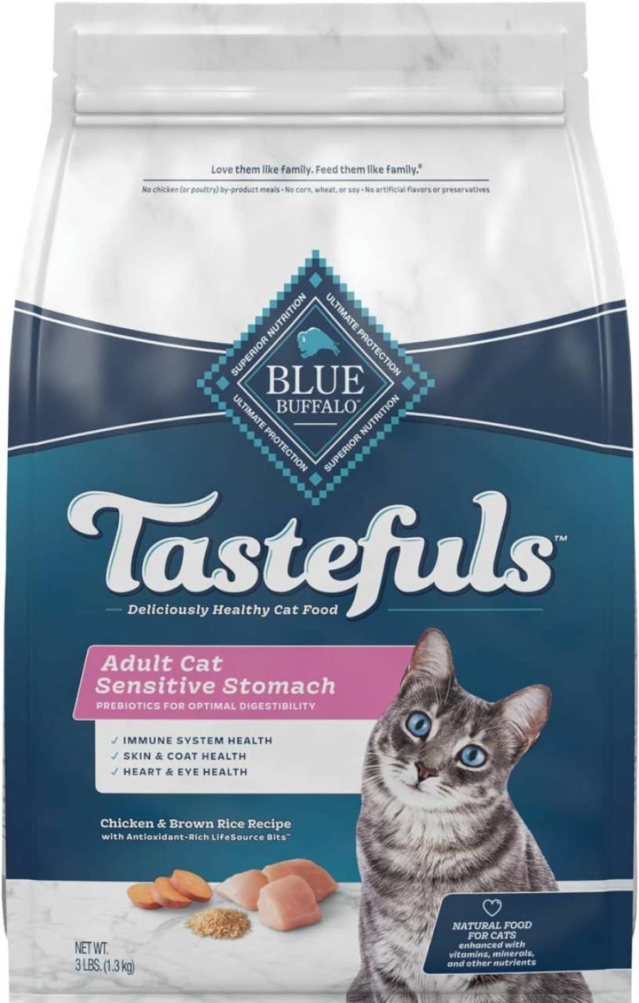 cat food Blue Buffalo | Blue Buffalo Tastefuls Sensitive Stomach Natural Adult Dry Cat Food, Chicken 15Lb Bag