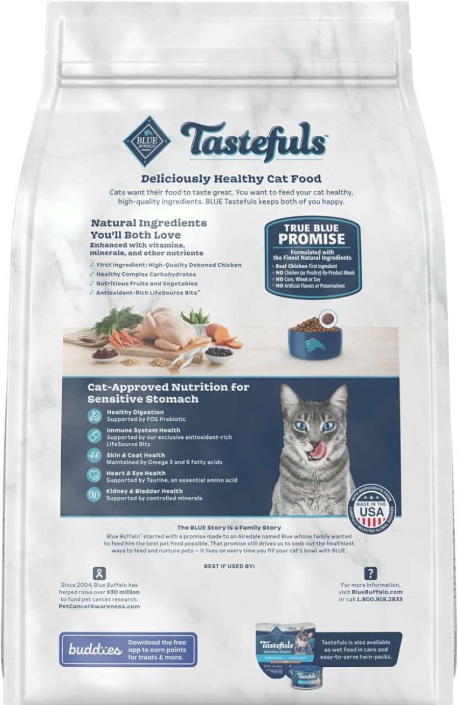 cat food Blue Buffalo | Blue Buffalo Tastefuls Sensitive Stomach Natural Adult Dry Cat Food, Chicken 15Lb Bag