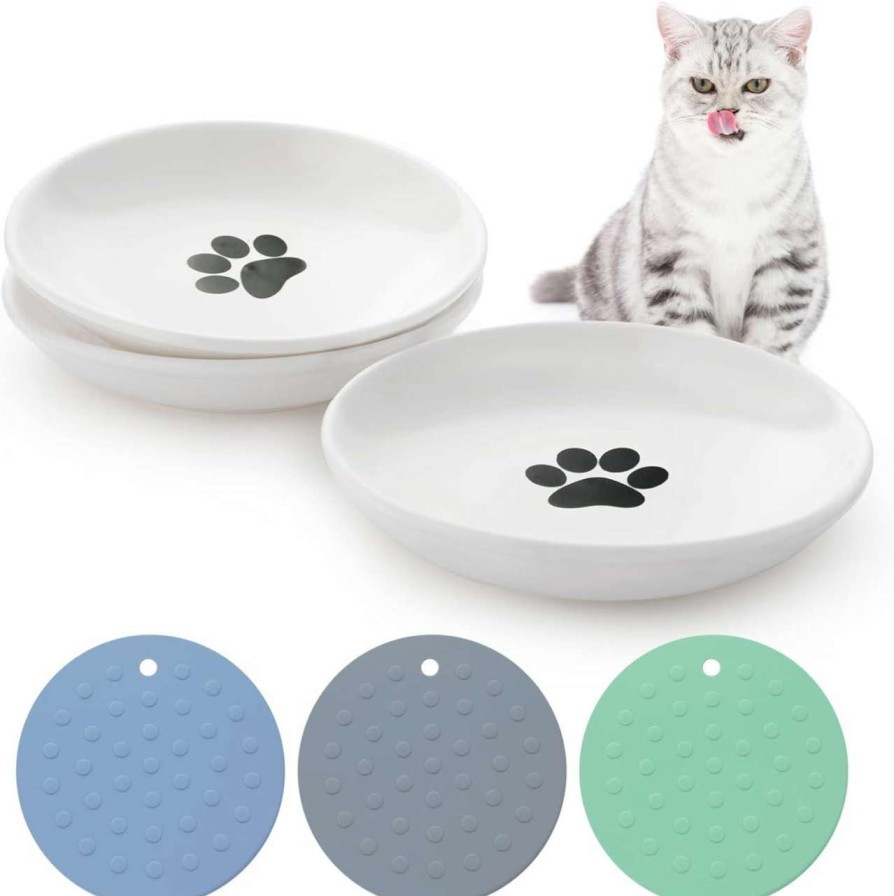 cat food wet Dorakitten | Dorakitten Ceramic Cat Food Plates: Cat Wet Food Bowls Cat Feeding Wide Bowls To Stress Relief Of Whisker Fatigue Cat Dishes, Shallow Bowls For Kittens And Small Animals With Non-Slip Mat3