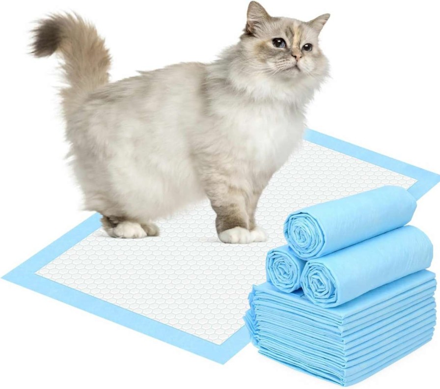 cat litter PWEZON | 50 Pcs Disposable Cat Litter Pads 17.7X13 Inch, For Cat Litter Pan, Absorbent Fast, 6-Layer Leak-Proof, Super Absorbent Cat Pads(Blue) (50Pcs)