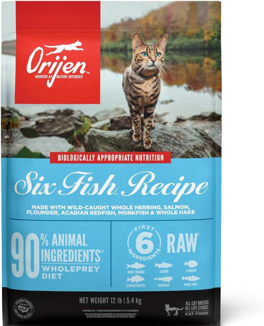 cat food dry ORIJEN | Orijen Six Fish Dry Cat Food, Grain Free Cat Food For All Life Stages, With Wholeprey Ingredients, 4Lb