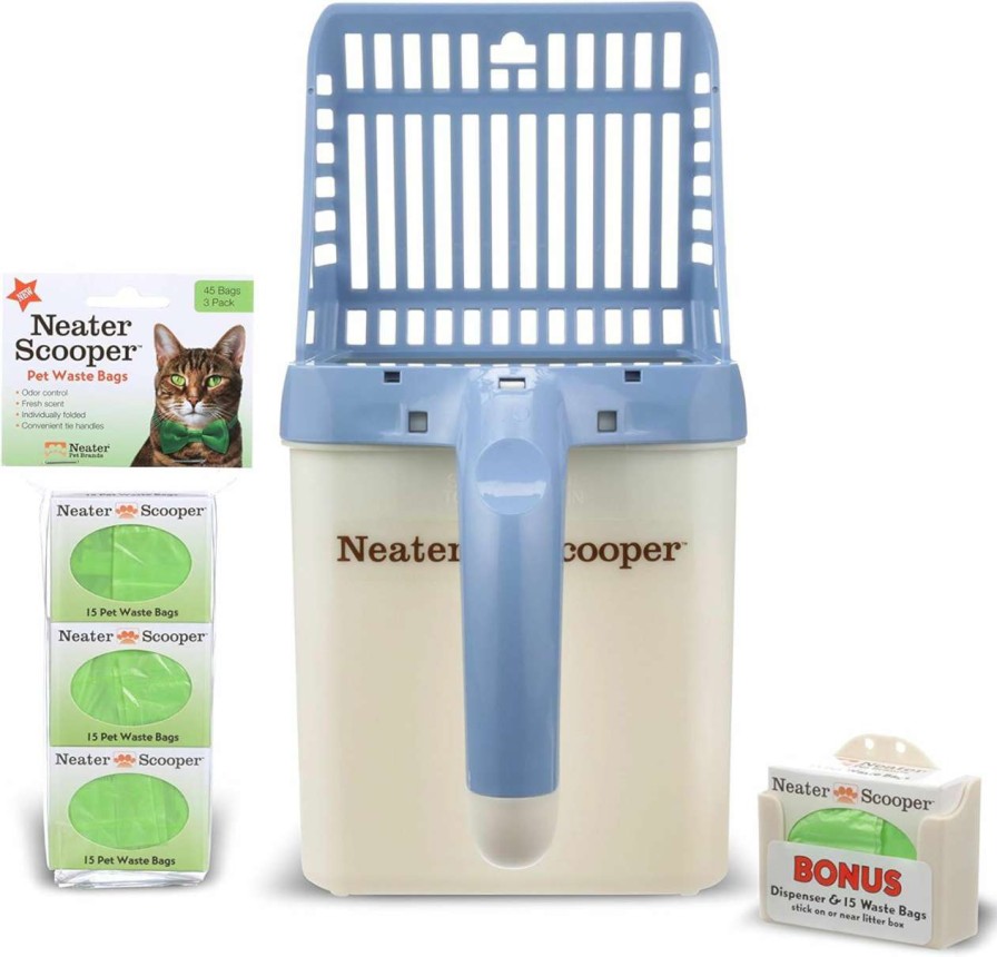 cat litter Neater Pet Brands | Neater Pet Brands - Neater Scooper Cat Litter Sifter - Includes 60 Refill Bags - Mess Free Cat Litter Scoop To Bag Waste Bin System With Extra Waste Bags (Grey)