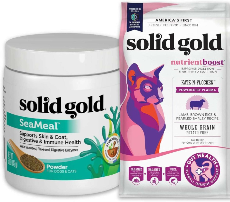 cat food Solid Gold | Solid Gold Dry Cat Food For Adult & Senior Dogs - Nutrientboost Hund-N-Flocken Healthy Cat Food For Better Digestion - Seameal Multivitamin For Cats & Dogs - Grain Free Kelp Supplement