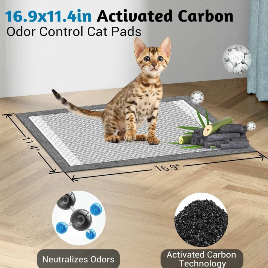 cat litter MIZOK | Mizok Charcoal Cat Pads 16.9X11.4In Refills For Litter Box, 6-Layer Leak-Proof Super Absorbent Up To 15-Cup Activated Carbon Odor-Control, Disposable (40 Counts)