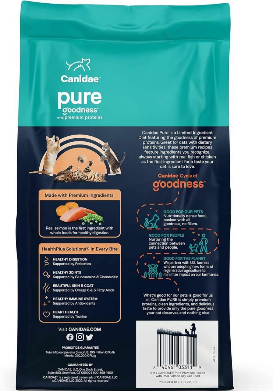 cat food dry CANIDAE | Canidae Pure Limited Ingredients Premium Dry Cat Food Bundle, Chicken And Salmon Recipes, 5 Pounds (Pack Of 2), Grain Free