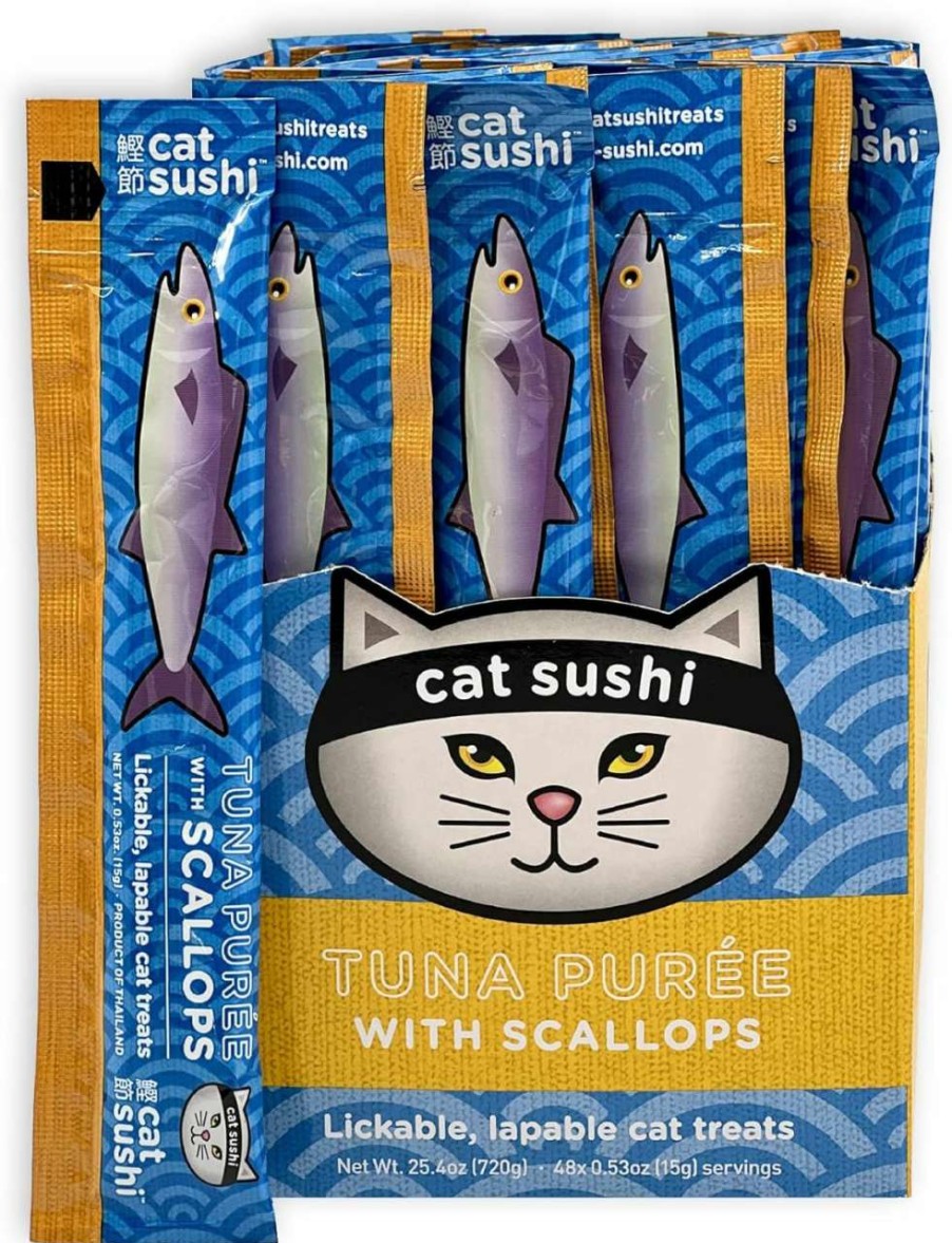 cat food wet Cat Sushi | Cat Sushi Tuna Puree With Scallops Lickable Cat Treat - 4Pk