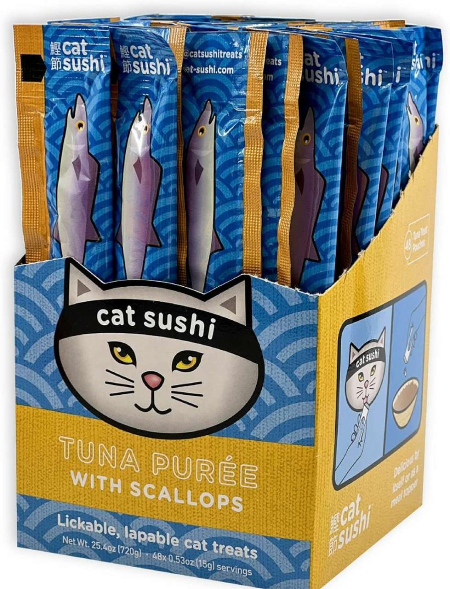 cat food wet Cat Sushi | Cat Sushi Tuna Puree With Scallops Lickable Cat Treat - 4Pk