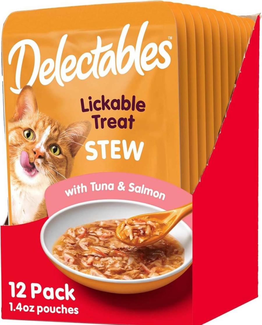 cat food Hartz | Hartz Delectables Stew Tuna & Salmon Lickable Wet Cat Treats, 12 Count, 1.4 Ounce (Pack Of 12)