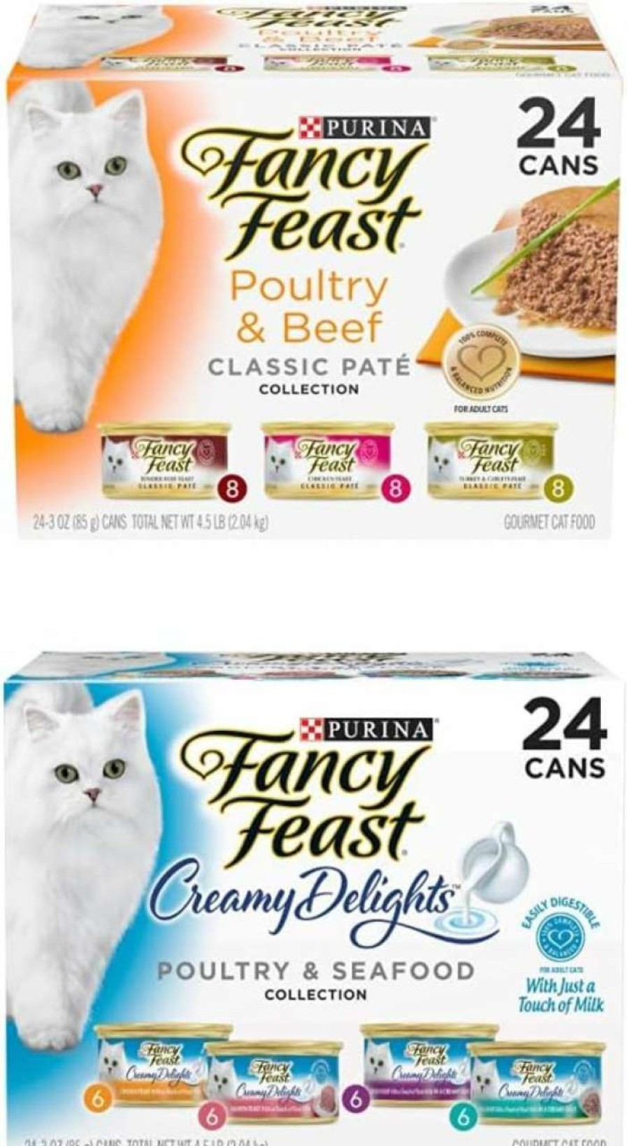 cat food PURINA Fancy Feast | Purina Fancy Feast Grain Free Pate Wet Cat Food Variety Pack, Poultry & Beef Collection And Creamy Delights Poultry & Seafood Collection