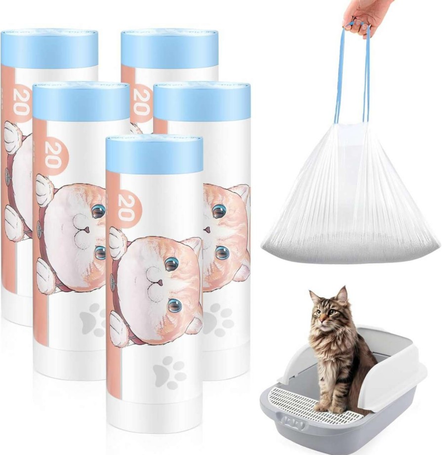 cat litter aopule | Aopule Litter Box Liners, 60 Count Self-Cleaning Cat Litter Liners Bag, Drawstring Heavy Duty Cat Litter Receptacles Bags Compatible With Automatic Cat Litter Box-16\"*26\"