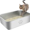 cat litter PWTAA | Pwtaa Stainless Steel Cat Litter Box High Side Cats Toilet Metal Kitten Litter Pan, Pet Cleaning Tool For Big And Small Cats, Rabbits, Splash-Proof And Non-Stick Cat Poop Box Odorless 19.7\"X13.8\"X5.9\"