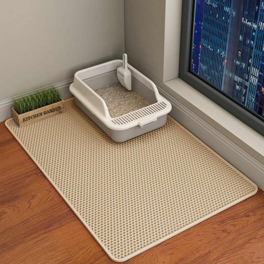 cat litter HCY&WLD | Hcy&Wld Cat Litter Mat, 35X24 Inch/30X22 Inch/24X18 Inch Double Layer Cat Litter Box Mat, Eva Non-Slip, Waterproof Urine Proof Cat Litter Catcher Mat, Easy Clean Scatter Control (30X22 Inch, Gray)