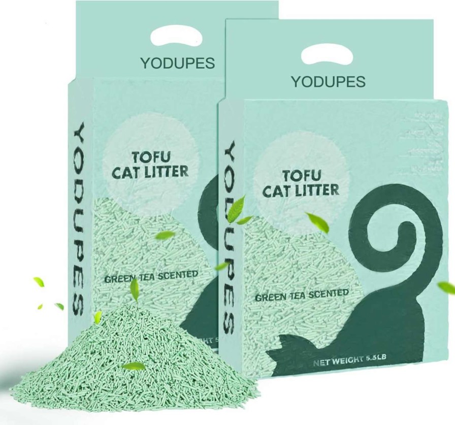 cat litter YODUPES | Yodupes Cat Litter, Lightweight Natural Tofu Clumping Cat Litter Odor Control 99.9% Dustfree, Flushable Low Tracking, 10.6 Lb Total, Pack Of 2