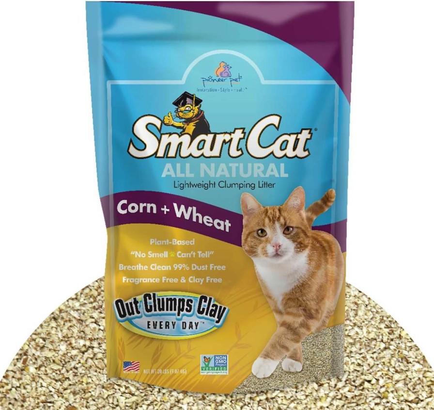 cat litter SmartCat | Smartcat All Natural Clumping Corn + Wheat Cat Litter, 20 Pound (320Oz - 1 Pack) - Unscented And Clay Free