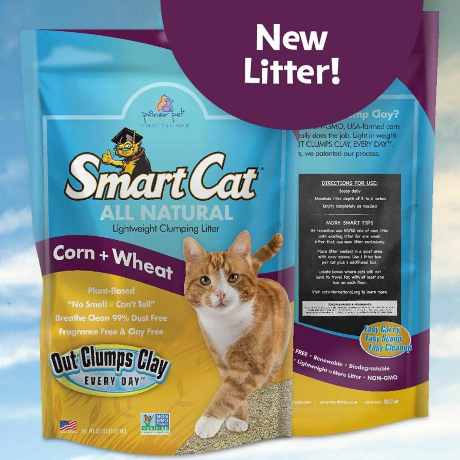 cat litter SmartCat | Smartcat All Natural Clumping Corn + Wheat Cat Litter, 20 Pound (320Oz - 1 Pack) - Unscented And Clay Free