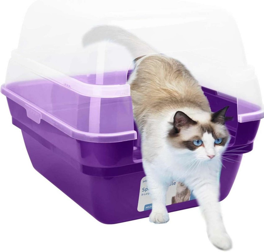 cat litter Petfamily | Petfamily Cat Litter Box, Large Foldable Jumbo Hooded With Transparent Lid,Grey