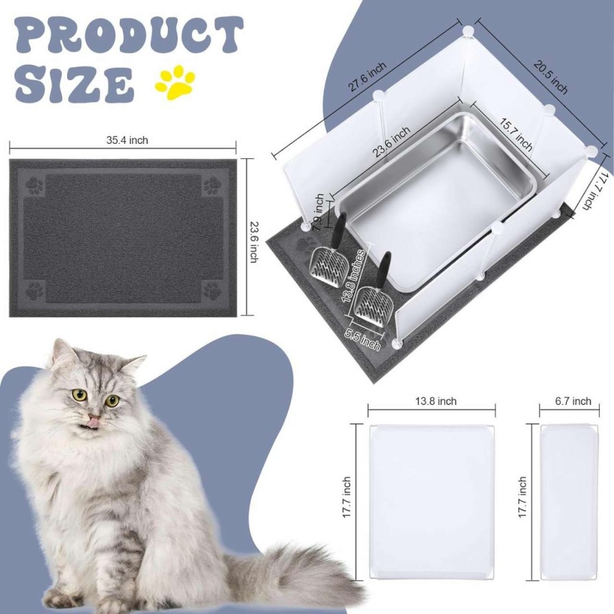 cat litter Pinkunn | Pinkunn 2 Set Stainless Steel Cats Litter Box Large Metal Litter Box With 2 Cat Litter Scoop, 12 Litter Splash And 2 Cat Litter Mat, Never Absorbs Odor (Brown,23.6 X 15.7 X 7.9 Inch)