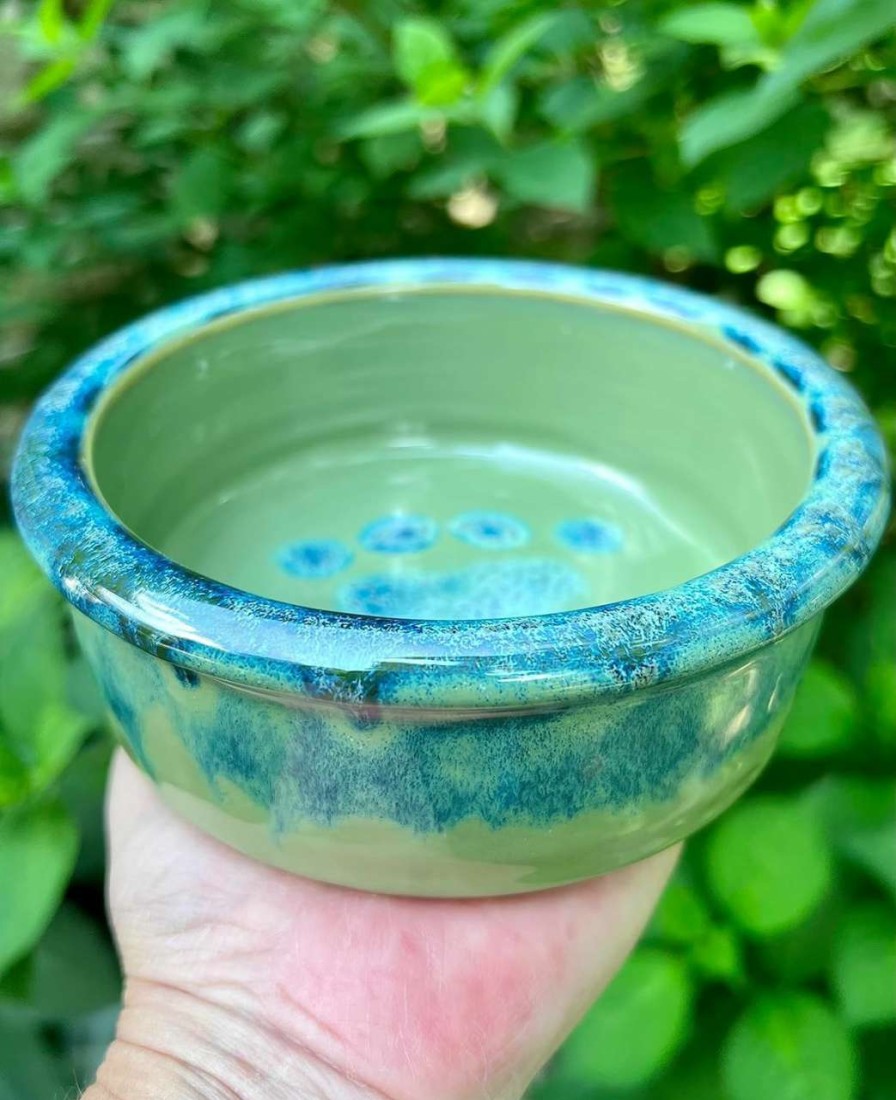 cat food Generic | Green Ceramic Dog Bowl, Cat Food Bowl, Pet Dish, Handmade Ceramic With Paw Print, Green And Turquoise