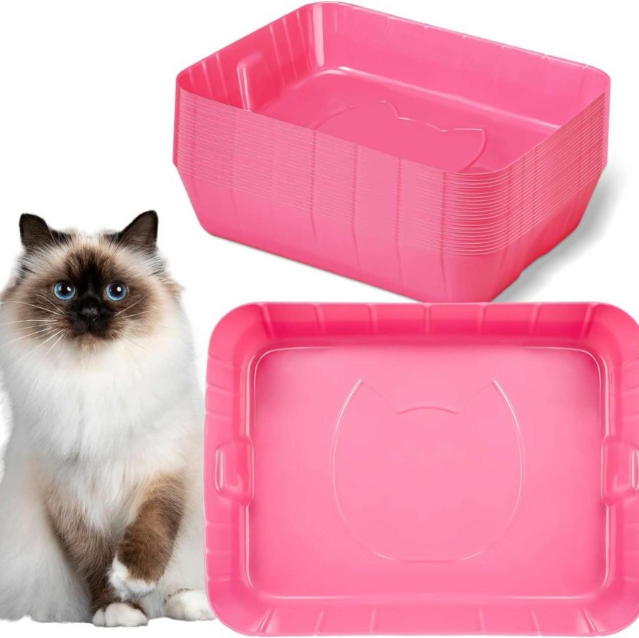 cat litter Bokon | Bokon 25 Pcs Disposable Litter Boxes For Cats Plastic Cat Litter Tray Kitten Litter Pan For Kitty Rabbit Guinea Pig Hamster Pets Supplies Travel Home Toilet, 15.7 X 11.8 X 3 Inches (White)