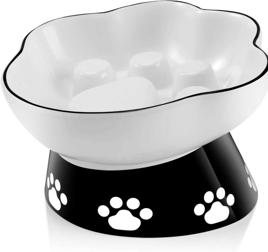 cat food dry AIKULLI | Slow Feeder Cat Bowl Raised Tilted Design, Elevated Cat And Dog Food Bowls Ceramic, Small Medium Breeds Indoor Pet Feeding Dishes For Dry And Wet Food Whisker Friendly Cat Food Bowl, Microwave Safe