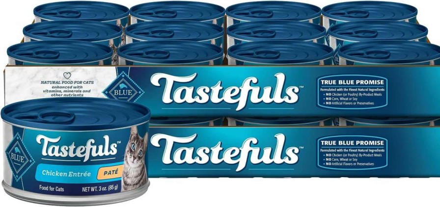 cat food Blue Buffalo | Blue Buffalo Tastefuls Natural Pate Wet Cat Food Variety Pack, Chicken, Turkey & Chicken And Ocean Fish & Tuna 5.5-Oz Cans (24 Count - 8 Of Each)