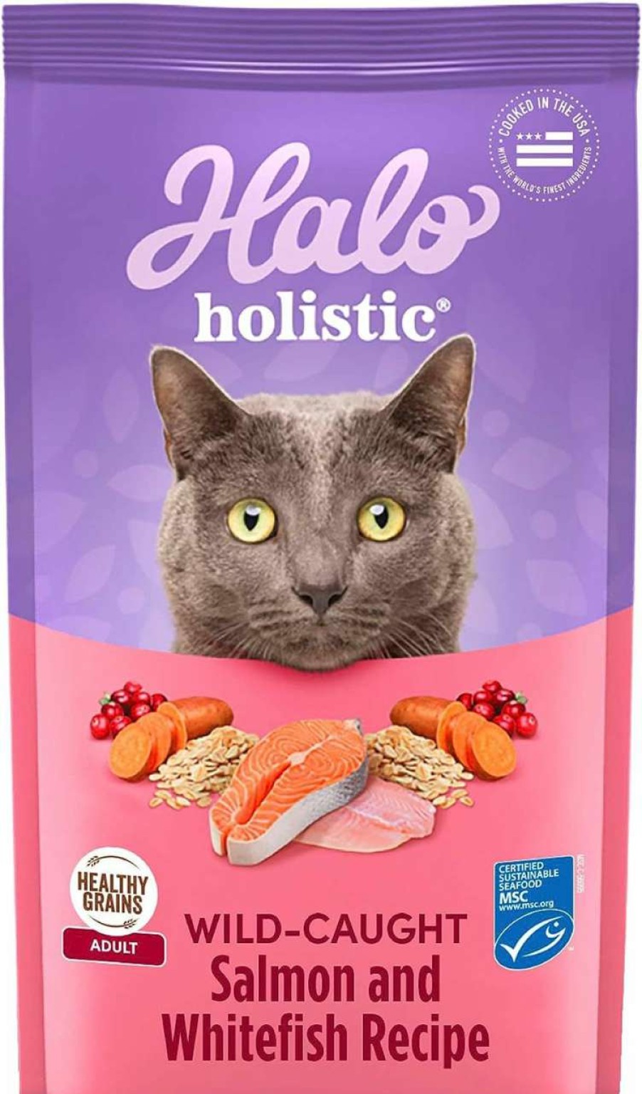 cat food dry Halo | Halo Holistic Cat Food Dry, Wild-Caught Salmon And Whitefish Recipe, Complete Digestive Health, Dry Cat Food Bag, Adult Formula, 10-Lb Bag