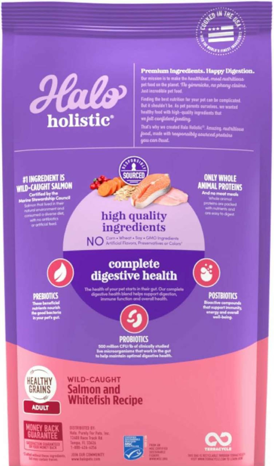 cat food dry Halo | Halo Holistic Cat Food Dry, Wild-Caught Salmon And Whitefish Recipe, Complete Digestive Health, Dry Cat Food Bag, Adult Formula, 10-Lb Bag