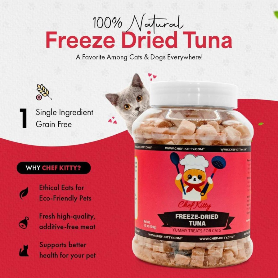 cat food dry Chef Kitty | Chef Kitty Freeze Dried Tuna Cat Treats - Made From 100% Wild Caught Tuna Our Freeze Dried Cat Treats Use Only 1 Ingredient - We Make Our Freeze Dried Treats For Cats In The Usa - Tuna 1.75Oz