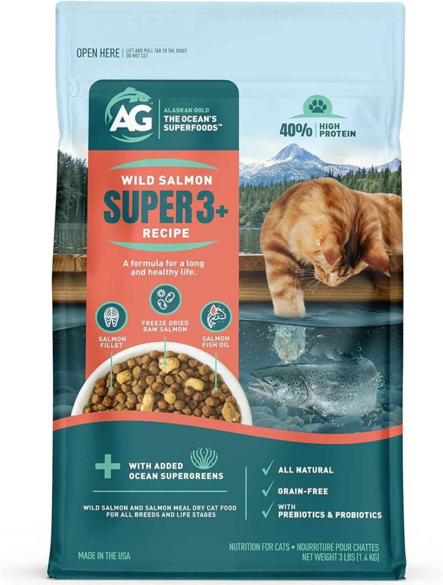 cat food dry Alaskan Gold | Alaskan Gold Super3+ (Salmon+Freeze Dried Raw Salmon+Salmon Fish Oil) Dry Cat Food | Kitten & Adult | High-Protein | Grain-Free | Allergy & Digestive Support| All-Natural | 3-Lbs