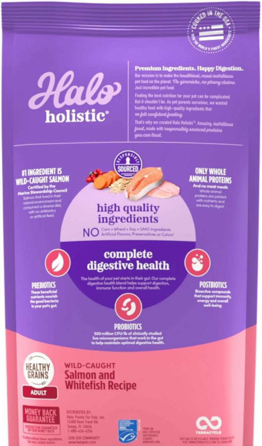 cat food Halo | Halo Holistic Cat Food Dry, Wild-Caught Salmon And Whitefish Recipe, Complete Digestive Health, Dry Cat Food Bag, Adult Formula, 3-Lb Bag