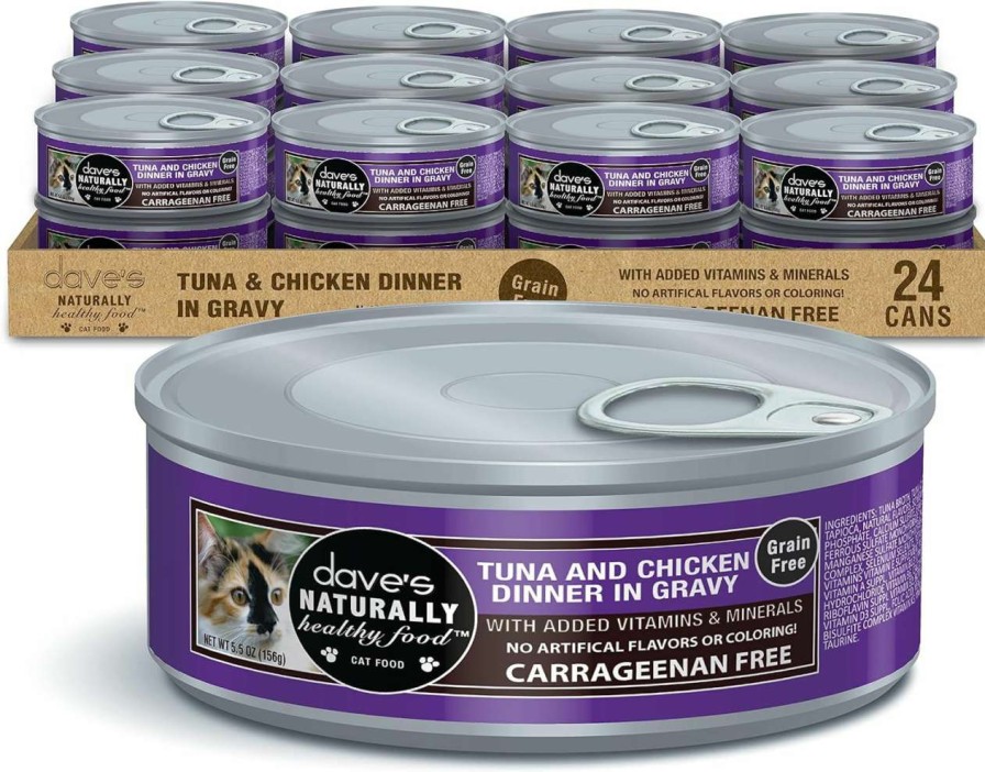 cat food wet Dave's Pet Food | Dave'S Pet Food Grain Free Wet Cat Food (Tuna & Chicken Dinner In Gravy), Naturally Healthy Canned Cat Food, Added Vitamins & Minerals, Wheat & Wheat Gluten-Free, 5.5 Oz Cans (Case Of 24)