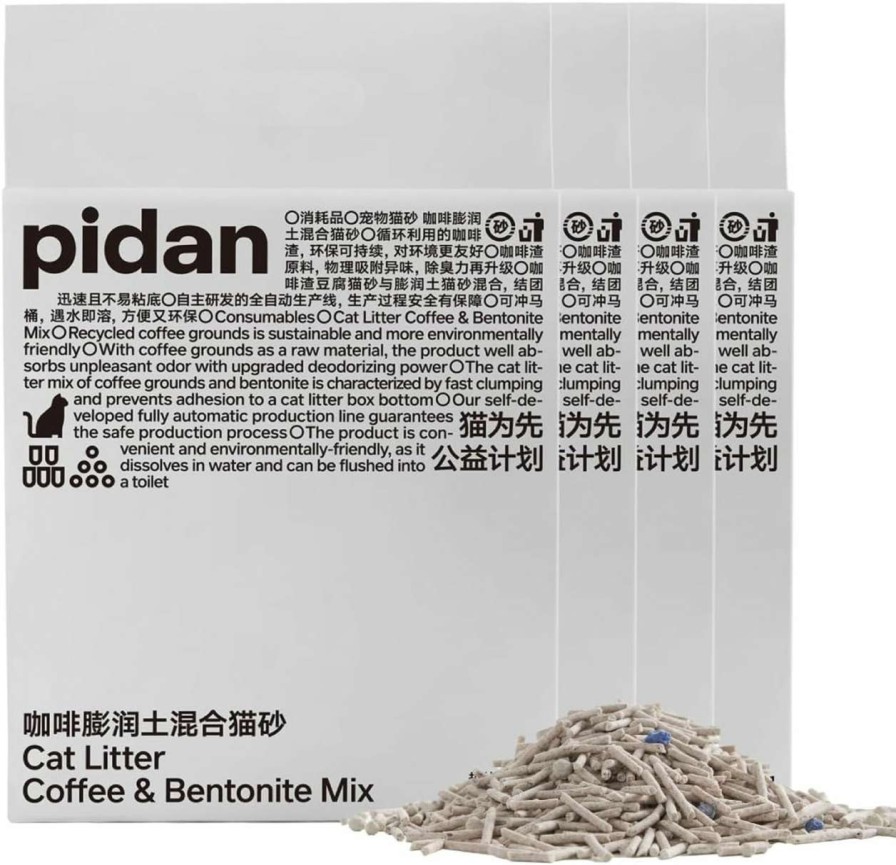 cat litter pidan | Pidan Tofu Cat Litter With Recycled Coffee Grounds,Clumping,Flushable,Ultra Absorbent And Fast Drying, 100% Natural Ingredients Litter,Really Dust-Free,Less Scattering (5.3Lb 4Bags)