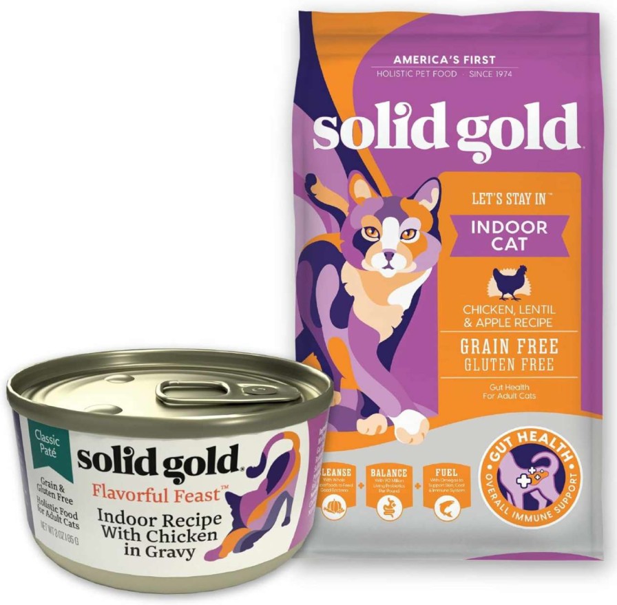 cat food Solid Gold | Solid Gold Let'S Stay In - Dry Cat Food For Indoor Cats - Hairball & Sensitive Stomach Support - Wet Cat Food Pate For Adult & Senior Cats - Made With Real Chicken - High Protein Grain Free