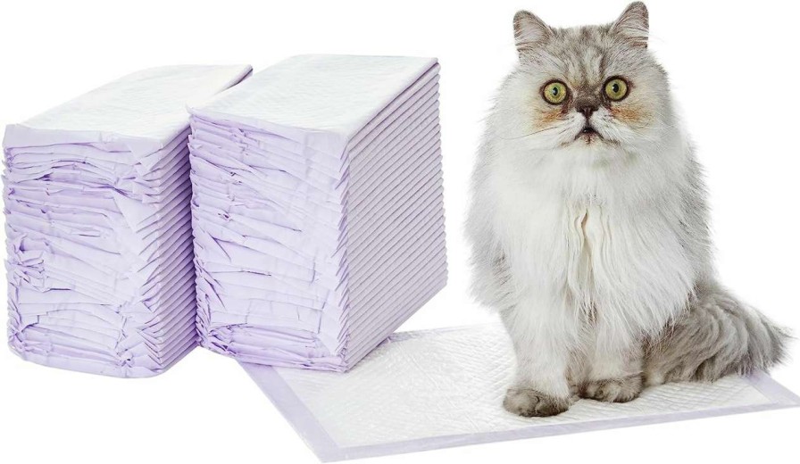 cat litter Amazon Basics | Amazon Basics Cat Pad Refills For Litter Box, Fresh Scent, Pack Of 100, White/Purple