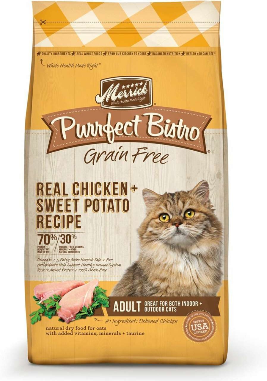 cat food dry Merrick | Merrick Purrfect Bistro Grain Free Cat Food, Real Chicken And Sweet Potato Dry Cat Food Recipe - 12 Lb. Bag