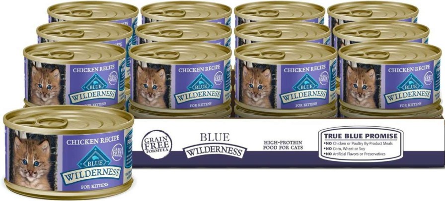 cat food wet Blue Buffalo | Blue Buffalo Wilderness Wild Delights High Protein Grain Free, Natural Kitten Flaked Wet Cat Food, Chicken & Trout 3 Oz Cans (Pack Of 24)