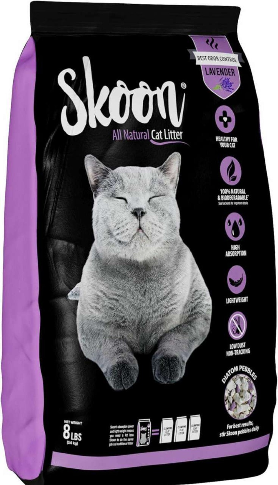 cat litter Skoon | (1 Bag) Skoon All-Natural Cat Litter -Lavender Scent- Light-Weight, Non-Clumping, Low Maintenance & Eco-Friendly. Absorbs & Seals Liquids For Best Odor Control