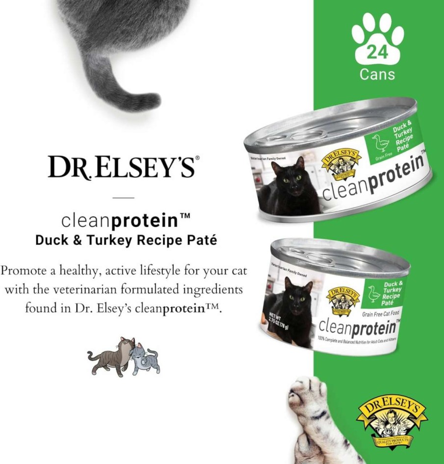 cat food wet Dr. Elsey's | Dr. Elsey'S Cleanprotein Duck & Turkey Recipe Wet Cat Food, Pate 5.3 Oz Cans (Pack Of 24)