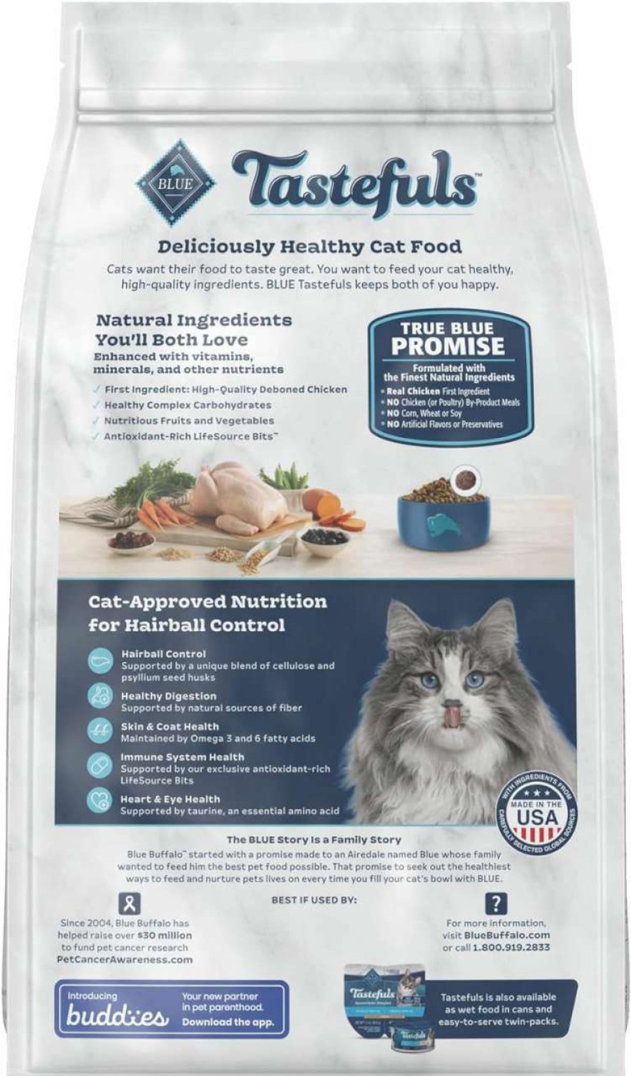 cat food Blue Buffalo | Blue Buffalo Tastefuls Hairball Control Natural Adult Dry Cat Food, Chicken, 7Lb Bag