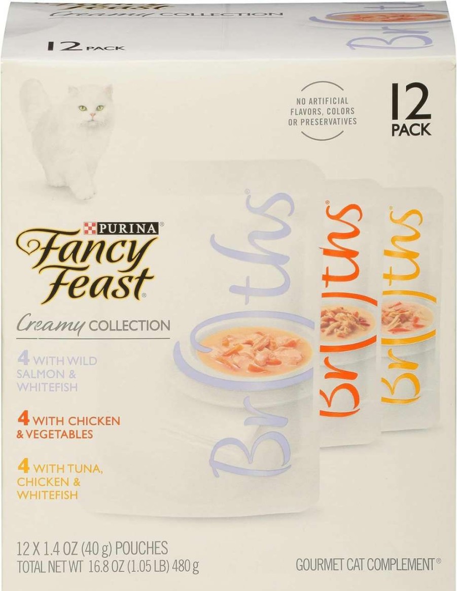 cat food PURINA Fancy Feast | Purina Fancy Feast Lickable Broth Topper Complement Creamy Wet Cat Food Variety Pack - (12) 1.4 Oz. Pouches