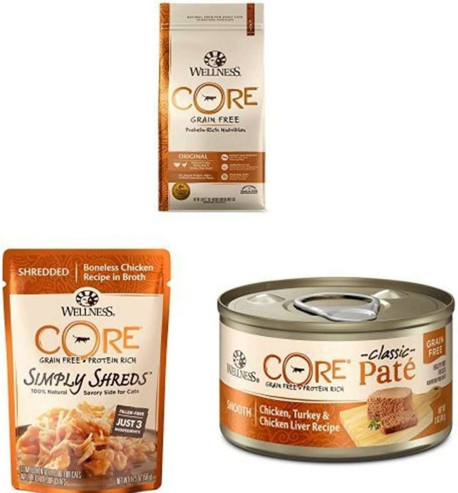 cat food dry Amazon | Wellness Protein Pack: Includes Core Original Dry Cat, Core Simply Shreds Chicken And Core Pate Chicken & Turkey