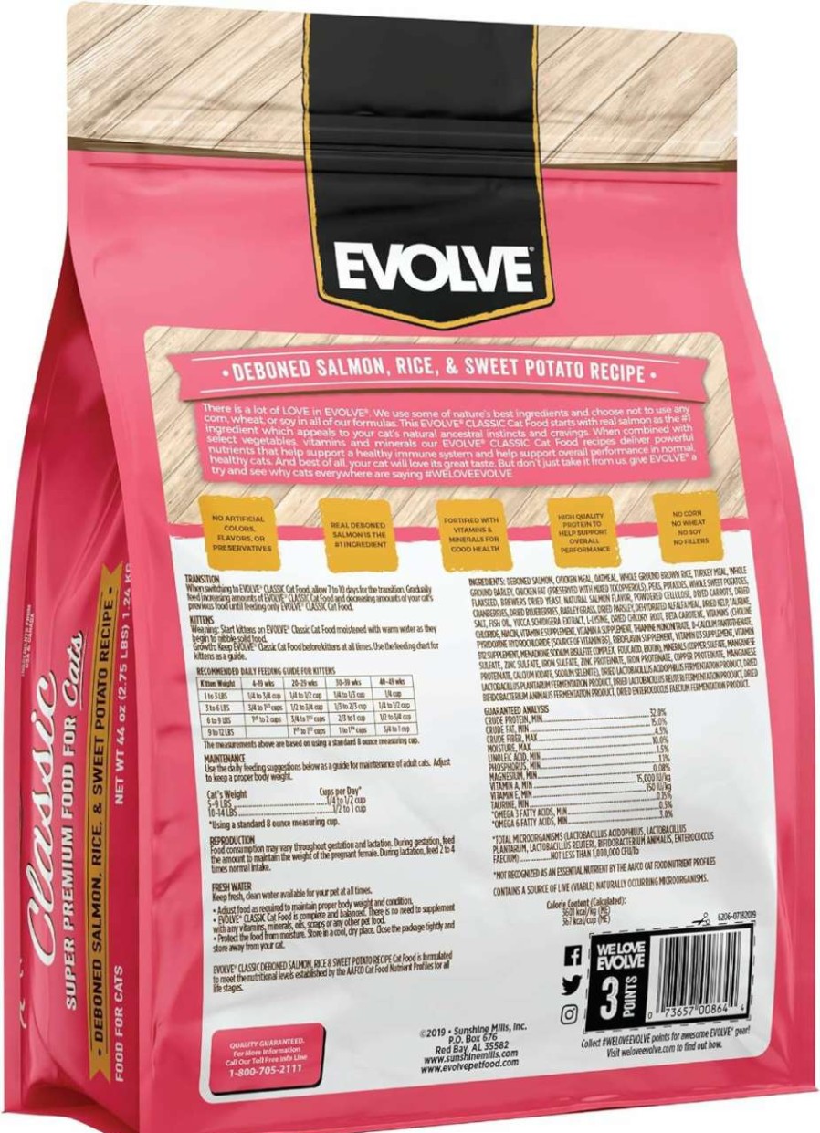 cat food dry Evolve | Evolve Classic Deboned Salmon, Brown Rice And Sweet Potato Recipe Cat Food, 14Lb