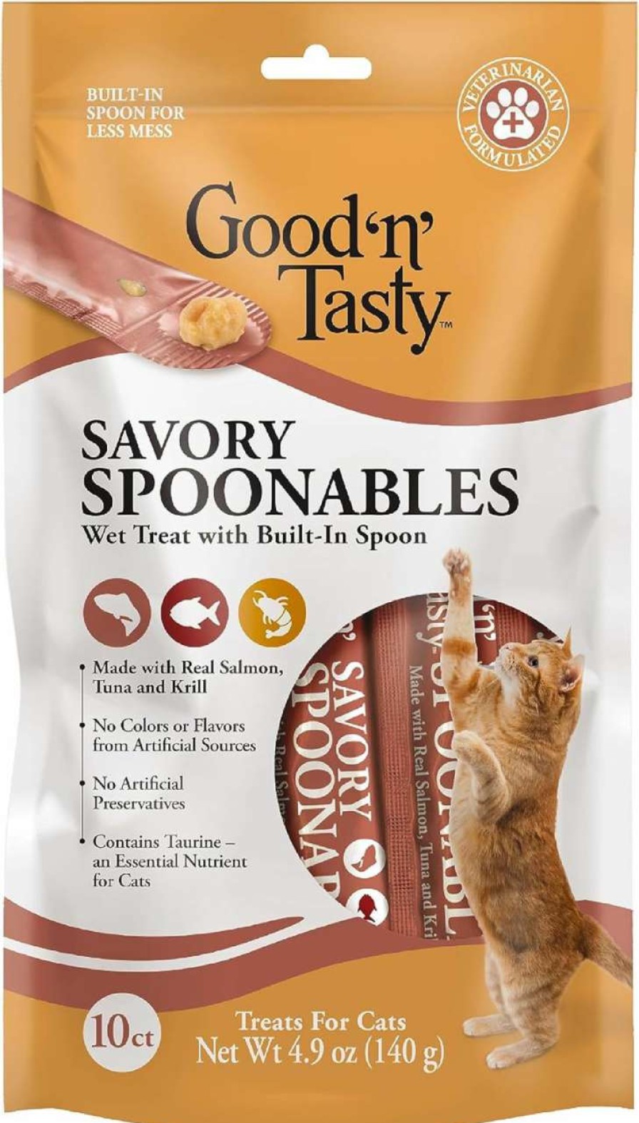 cat food dry Good'N'Tasty | Good 'N' Tasty Savory Spoonables With Real Chicken, Salmon & Duck, 10 Count Tube, Triple Flavor Squeezable Lickable Wet Treats For Cats With Built-In Spoon For Less Mess