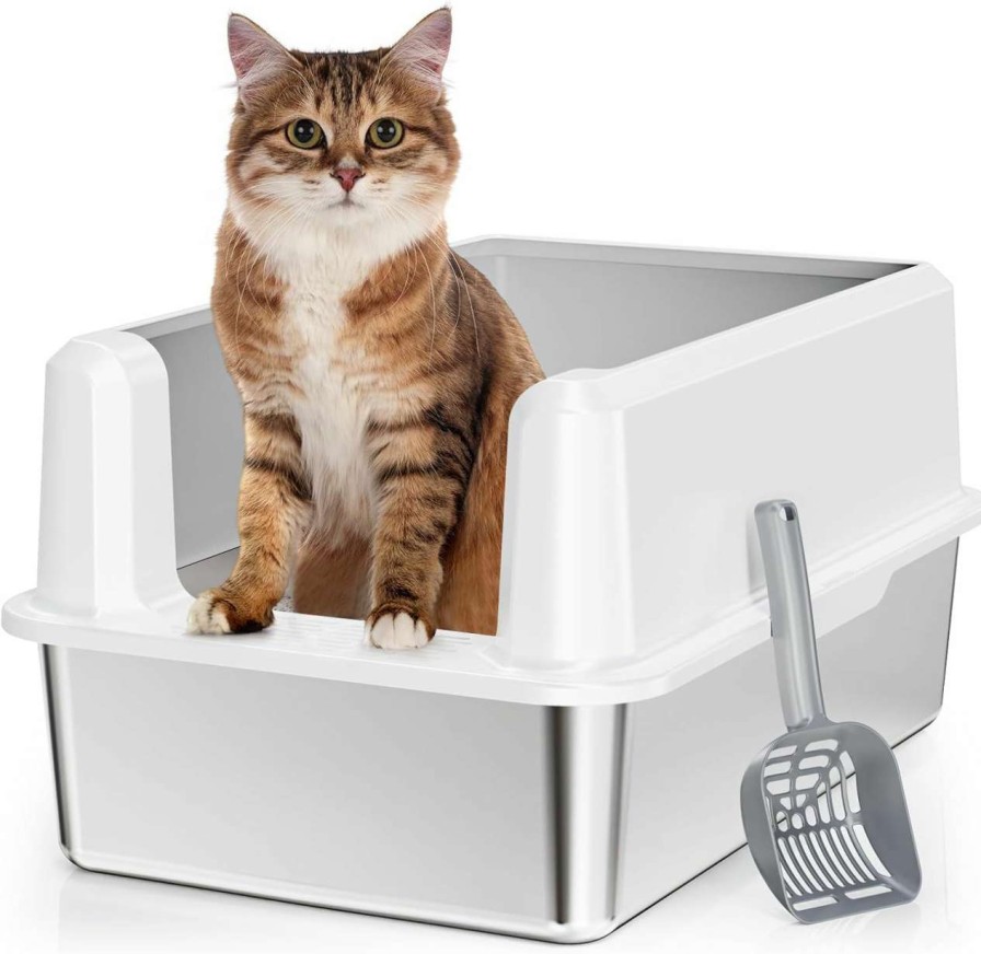 cat litter Pematar | Pematar Stainless Steel Cat Litter Box, Xl Cat Litter Box For Big Cats, Extra Large Cat Litter Box With Lid, Non-Leaking, Easy To Clean, Enclosed Metal Cat Litter Pan For Multiple Cats