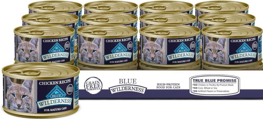 cat food wet Blue Buffalo | Blue Buffalo Wilderness High Protein Grain Free, Natural Mature Pate Wet Cat Food, Chicken 5.5-Oz Cans (Pack Of 24)