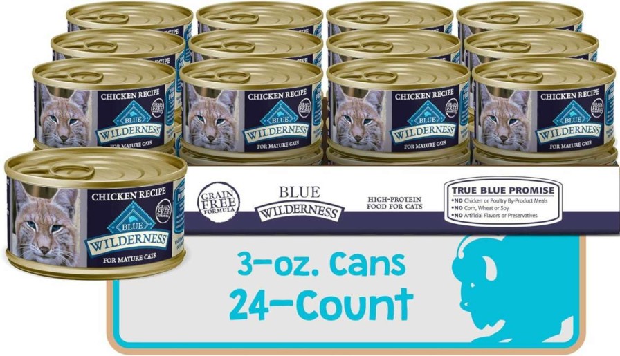 cat food wet Blue Buffalo | Blue Buffalo Wilderness High Protein Grain Free, Natural Mature Pate Wet Cat Food, Chicken 5.5-Oz Cans (Pack Of 24)